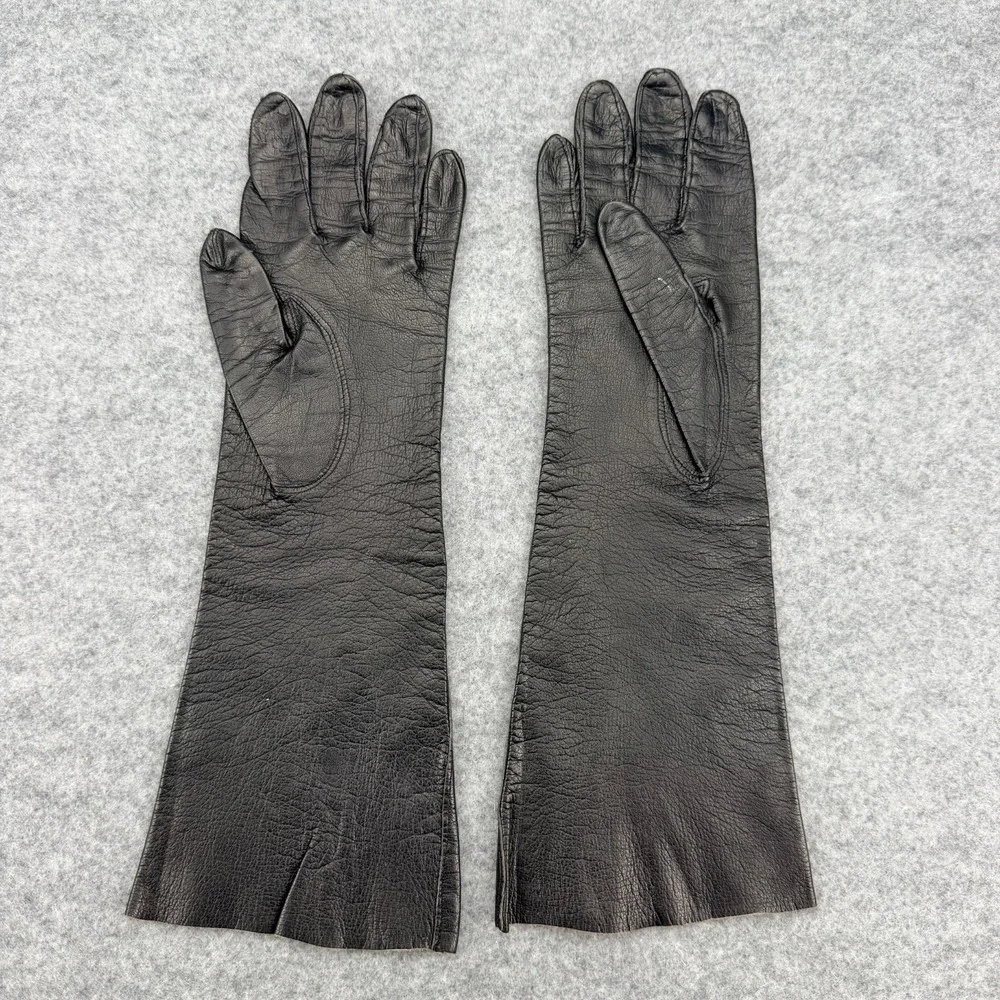 Vintage Fownes Embraceable Black Leather Opera Gloves Size 7 Made in USA 13in